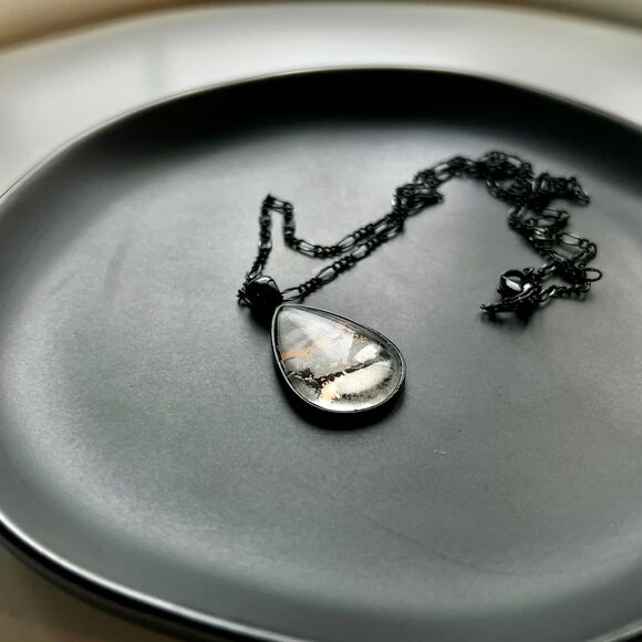 Handmade Watercolored Painted Paper Teardrop Pendant Necklace, Black Necklace - Picture 5 of 8